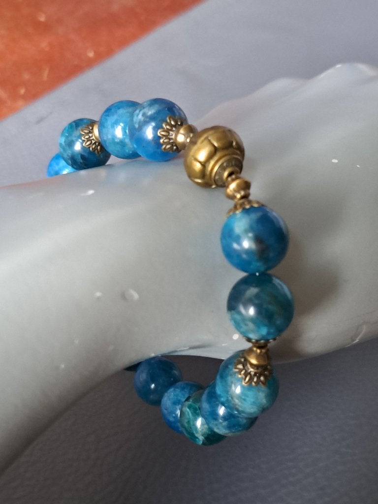 452 edelsteen armband Apatiet - 12mm, Blauw, Nieuw, Ophalen of Verzenden, Elastiek