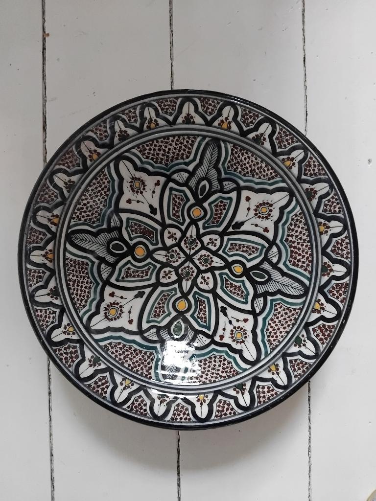 Handgemaakte Marokkaanse schaal, diameter 40 cm, Schaal, Rond, Ophalen of Verzenden, Zo goed als nieuw
