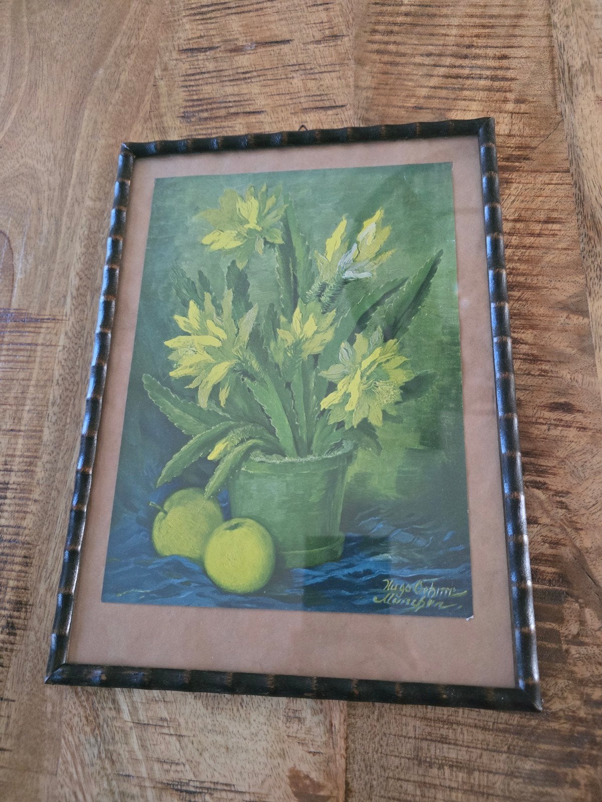 Vintage Botanische Print Hugo Gehring in Faux-Bamboe lijst, Ophalen of Verzenden