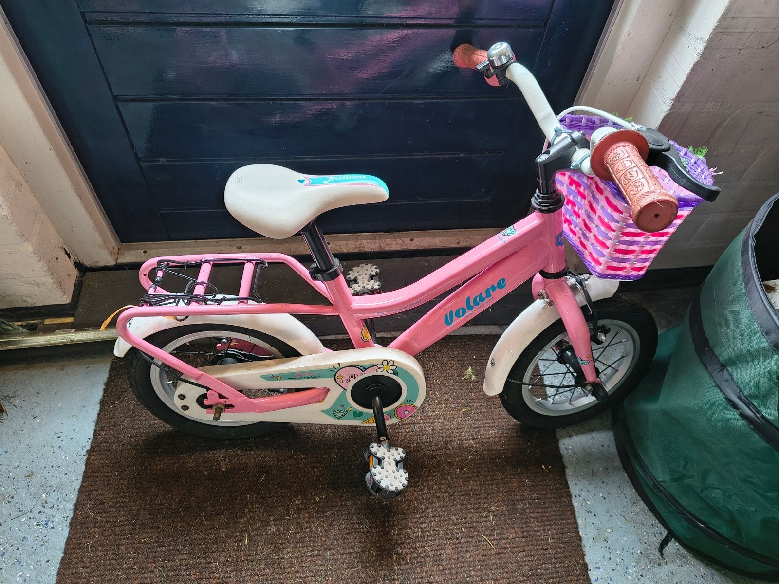 Roze Volare kinderfiets met mandje, Ophalen, Terugtraprem, Gebruikt, Volare