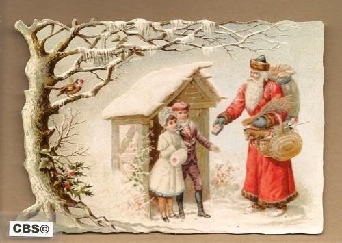 Nostalgisch Kersttafereel in sneeuw poezieplaatjes 5123, Verzamelen, Ophalen of Verzenden