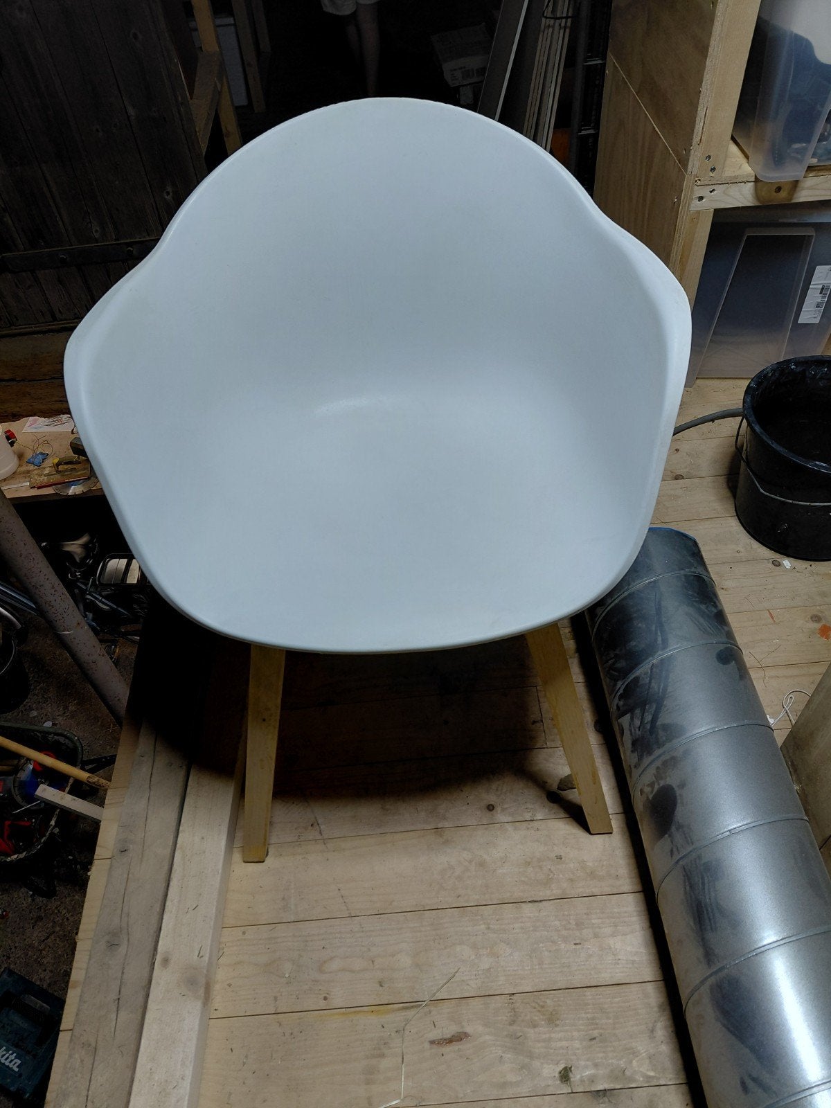 6 witte kuipstoelen met armleuning - licht eiken onderstel, Huis en Inrichting, Stoelen, Gebruikt, Wit, Vijf, Zes of meer stoelen