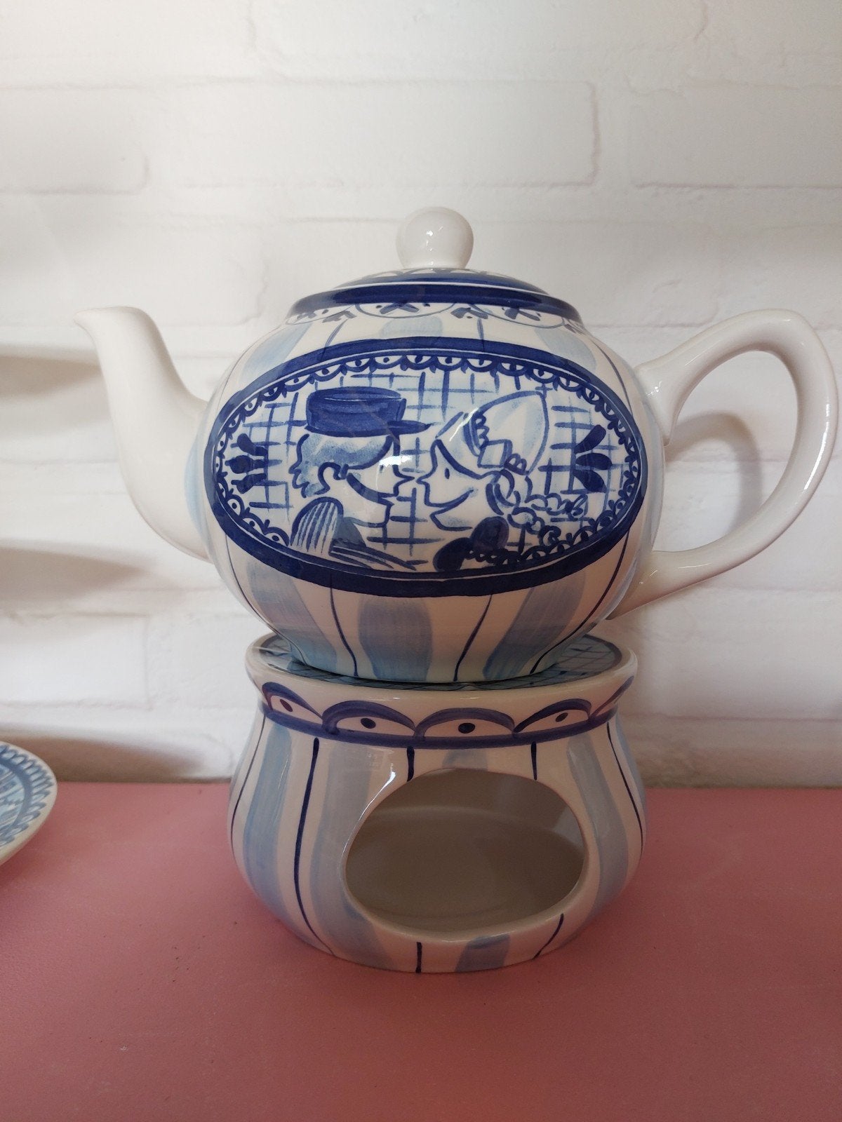 Blond Amsterdam delfts Blond theepot met houder, Huis en Inrichting, Blond Amsterdam, Overige typen, Ophalen of Verzenden, Zo goed als nieuw