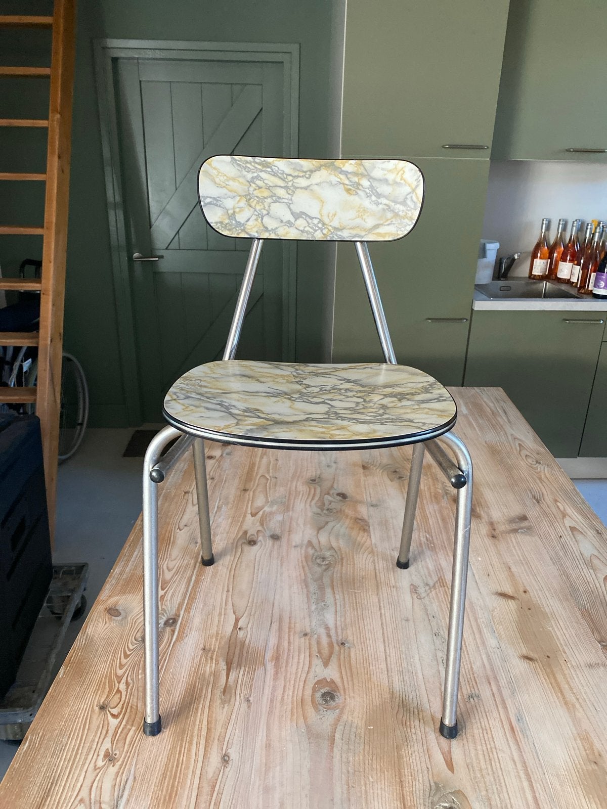 Vintage Formica Stoel Jaren '60 - Marmerlook, Ophalen