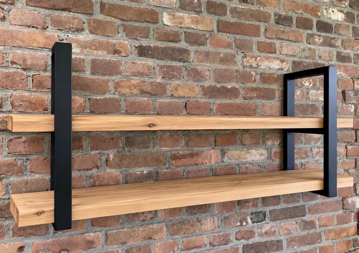 Industrieel wandrek | Massief eiken planken | Zwart staal, Huis en Inrichting, Nieuw, Ophalen of Verzenden, ., Falkwood