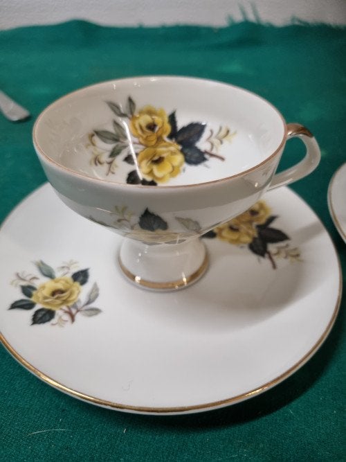 kop en schotel spenzo vintage gele roos, Ophalen of Verzenden