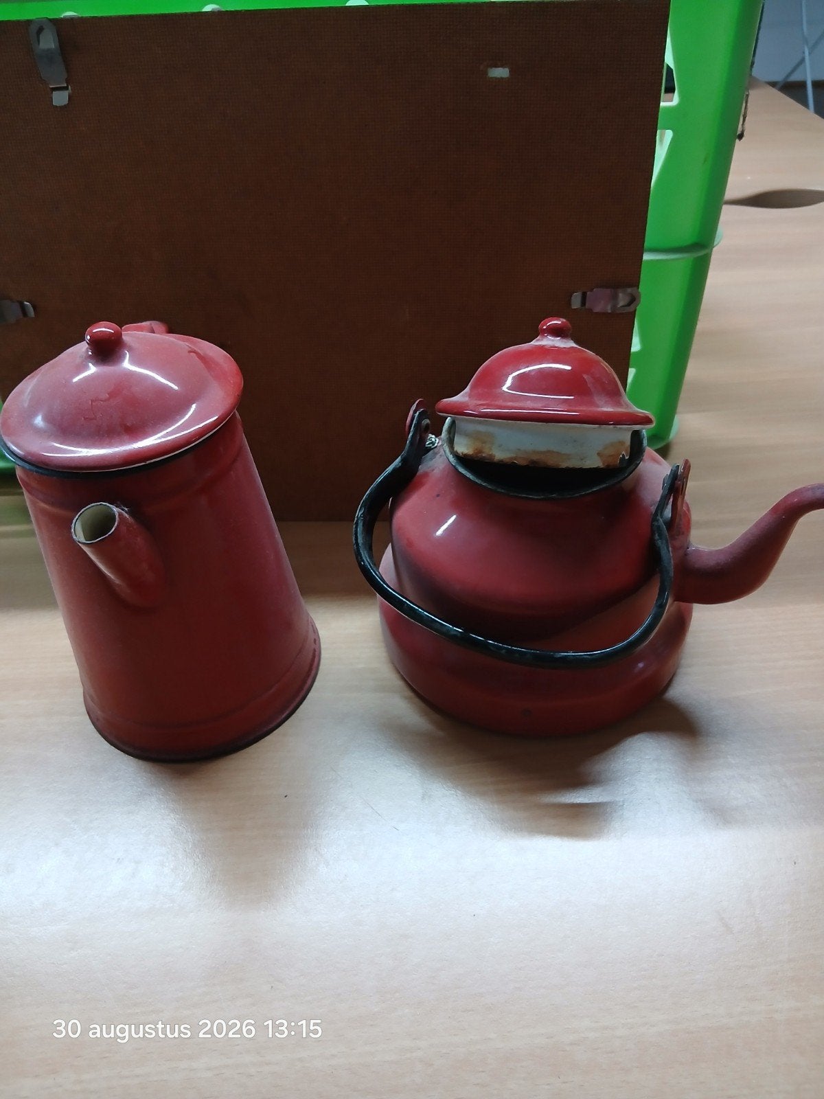 Vintage Rode Emaille Koffie- en Theepot Set, Antiek en Kunst, Antiek | Emaille, Ophalen of Verzenden