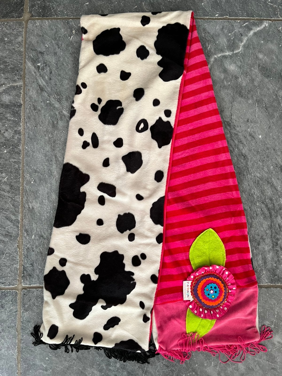 Pukdesign sjaal koeienprint streep roze rood, Kinderen en Baby's, Verzenden, Zo goed als nieuw, Meisje, Sjaal