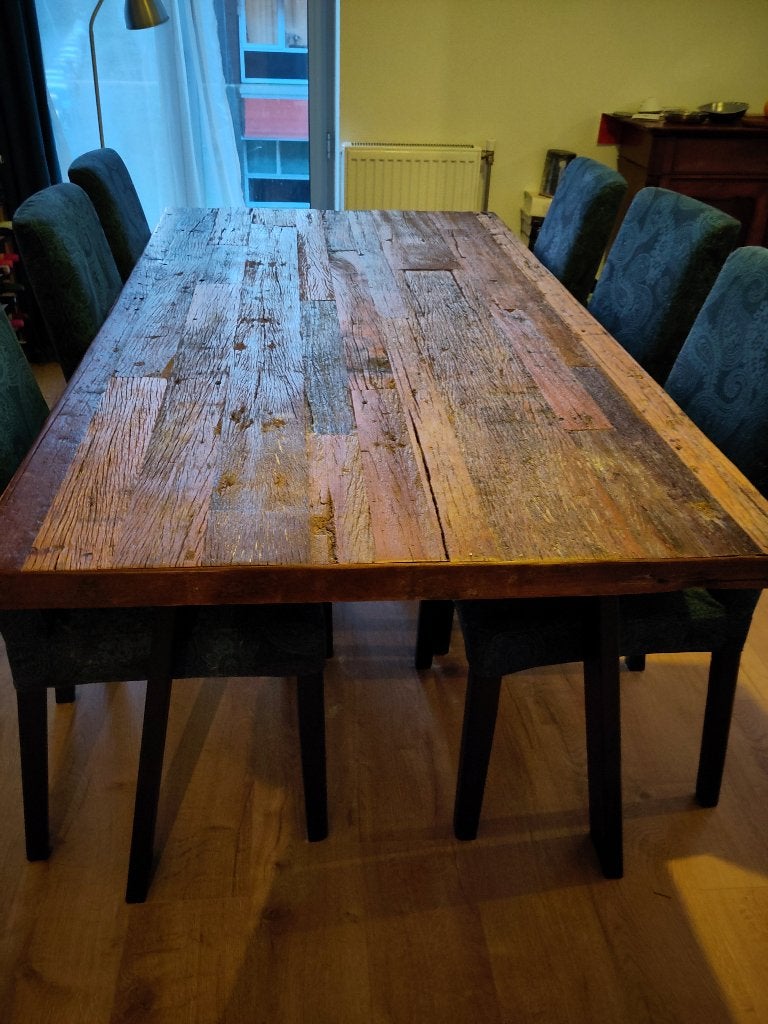 Eettafel wagonhout 200x100x75 cm, Ophalen, Gebruikt, 200 cm of meer, 50 tot 100 cm