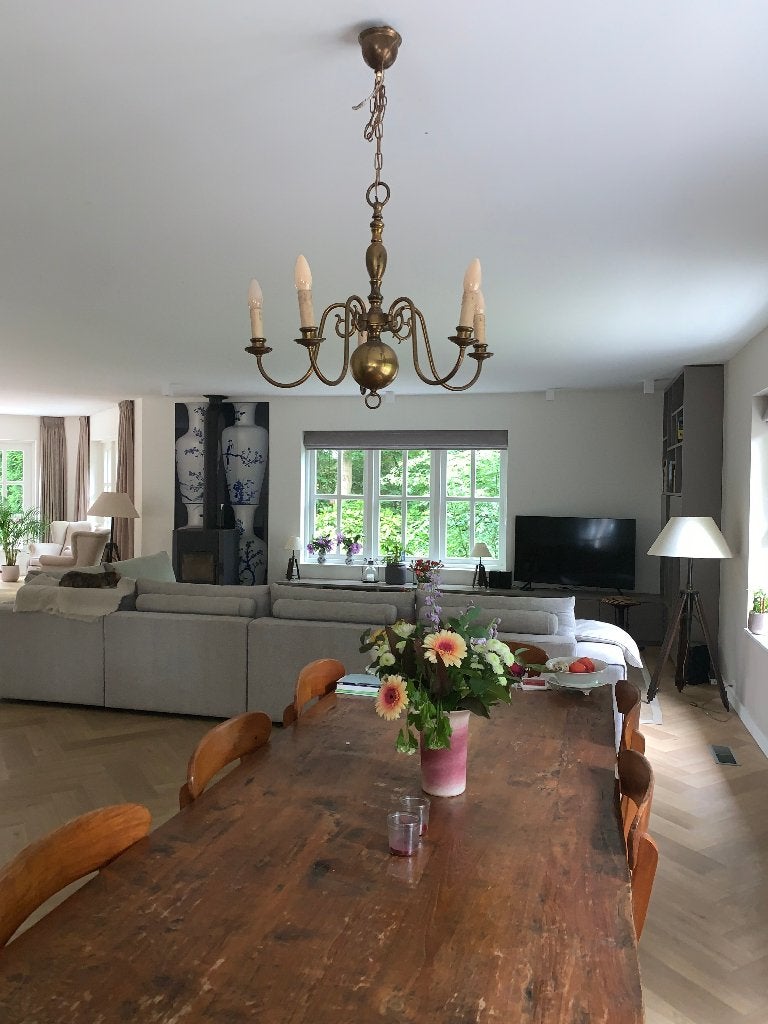 Kroonluchter koper 5-armig, Huis en Inrichting, Lampen | Kroonluchters, Gebruikt, Klassiek, E14 (klein), Ophalen of Verzenden