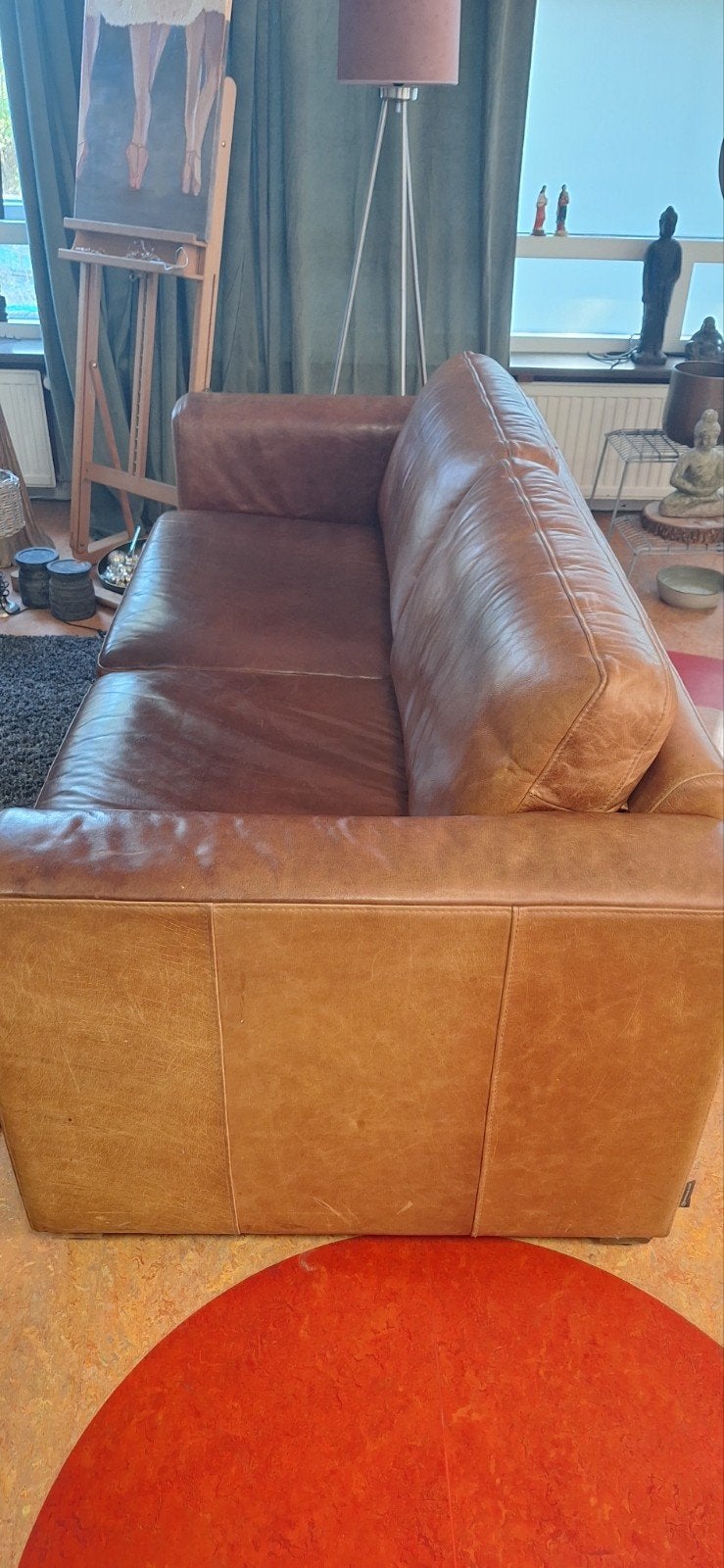 Henders en Hazel lederen bank. 205 cm. cognac kleur, Ophalen, Gebruikt, Driepersoons, Landelijk. mancave.