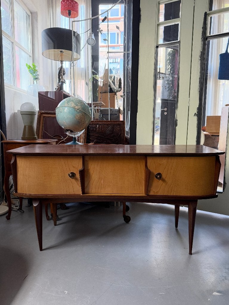 Mid century dressoir, vintage design tv-meubel, wandkast, Huis en Inrichting, Ophalen, Gebruikt, 100 tot 150 cm, -