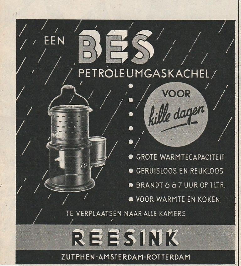 Retro reclame 1953 Reesink Bes petroleum kachel warmte, Verzenden, Overige typen
