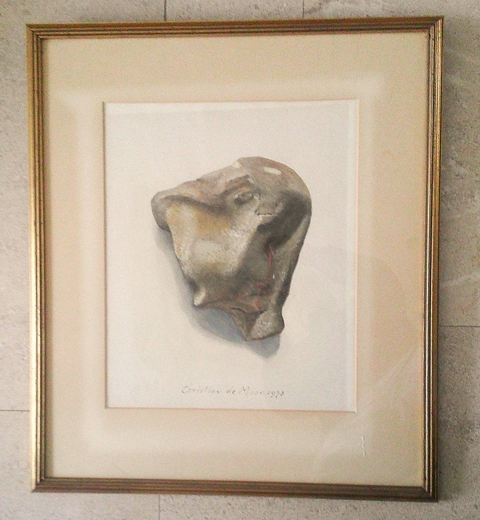 (schedel ?) in een steen '74 - Christian de Moor 1899-1981, Overige stijlen, Gedateerd, Ophalen of Verzenden, Aquarel