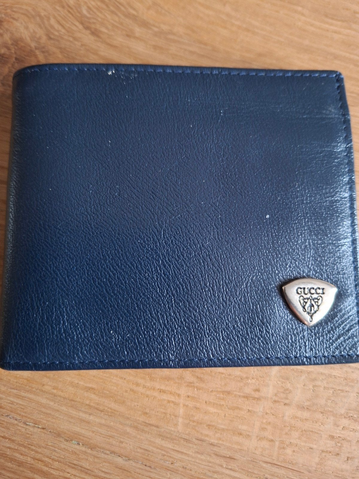 Gucci portemonnee met geldclip - Donkerblauw leer, Sieraden, Tassen en Uiterlijk, Overige merken, Gebruikt, Blauw, Ophalen of Verzenden