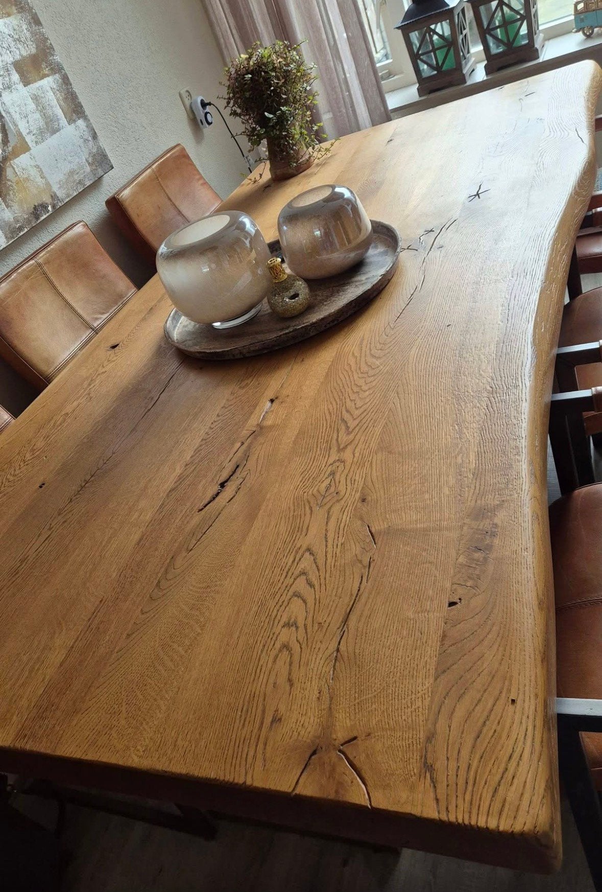 Geborstelde eiken eettafel, Ophalen, 100 tot 150 cm, Eikenhout, 200 cm of meer