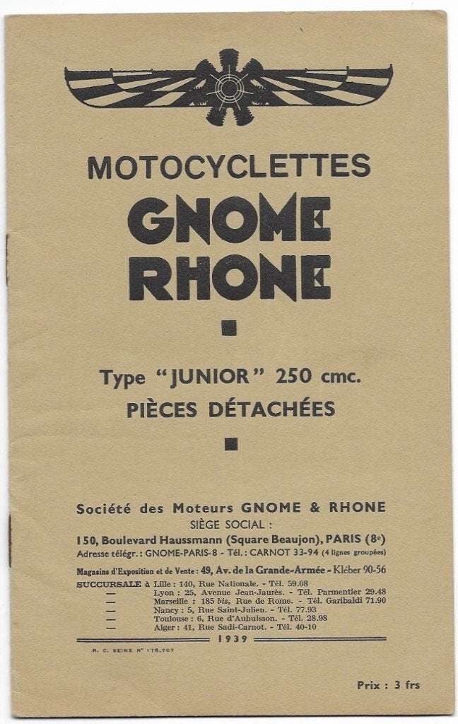 Gnome Rhone Junior onderdelenboek pièces détacheés (7457z), Verzenden, Overige merken