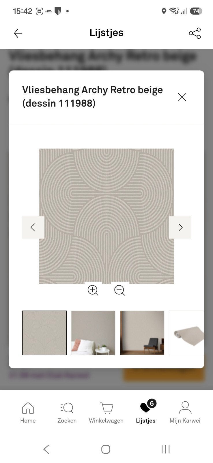 2 rollen behang Superfresco Easy Archy Retro Beige, Ophalen, Overige merken, Beige, Geometrisch