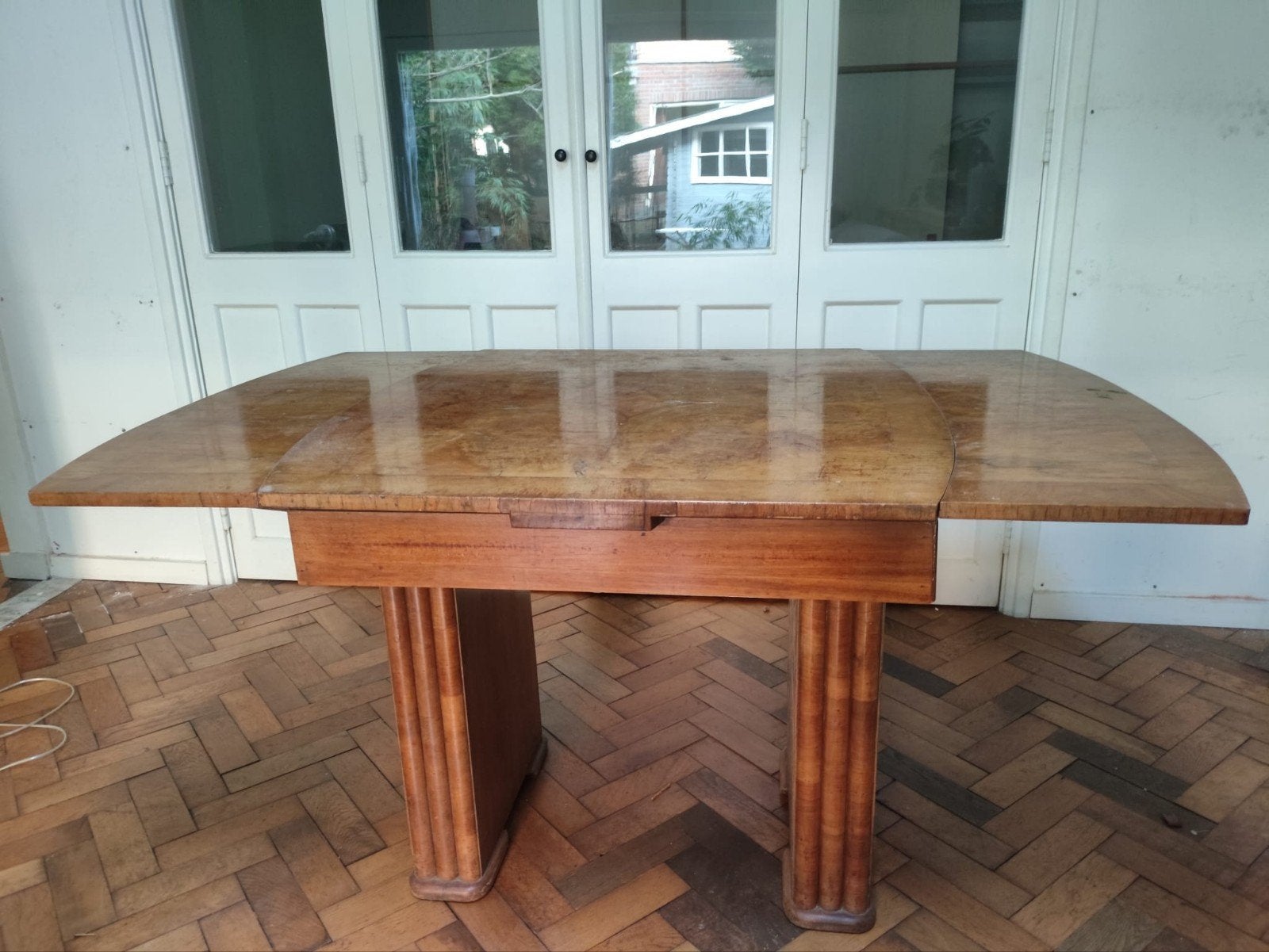 Antieke Art Deco uitklapbare eettafel, Ophalen, Gebruikt, Art deco, 150 tot 200 cm