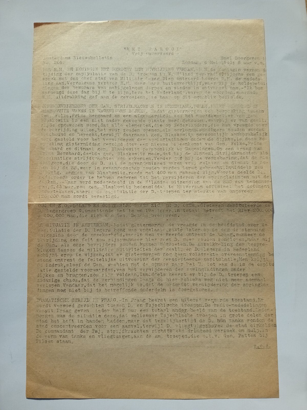 Zeldzaam WO2 Illegaal Het Parool Bulletin (6 Mei 1945), Antiek en Kunst, Ophalen of Verzenden
