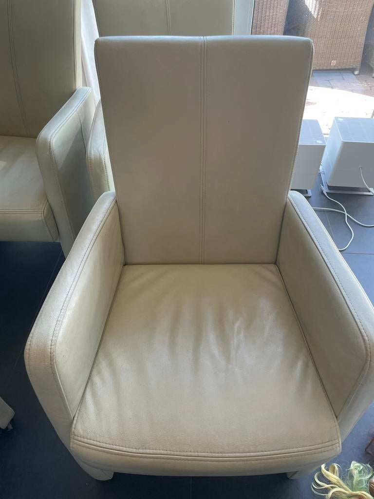 4 wit leren eetkamerstoelen, Huis en Inrichting, Stoelen, Ophalen, Gebruikt, Wit, Leer