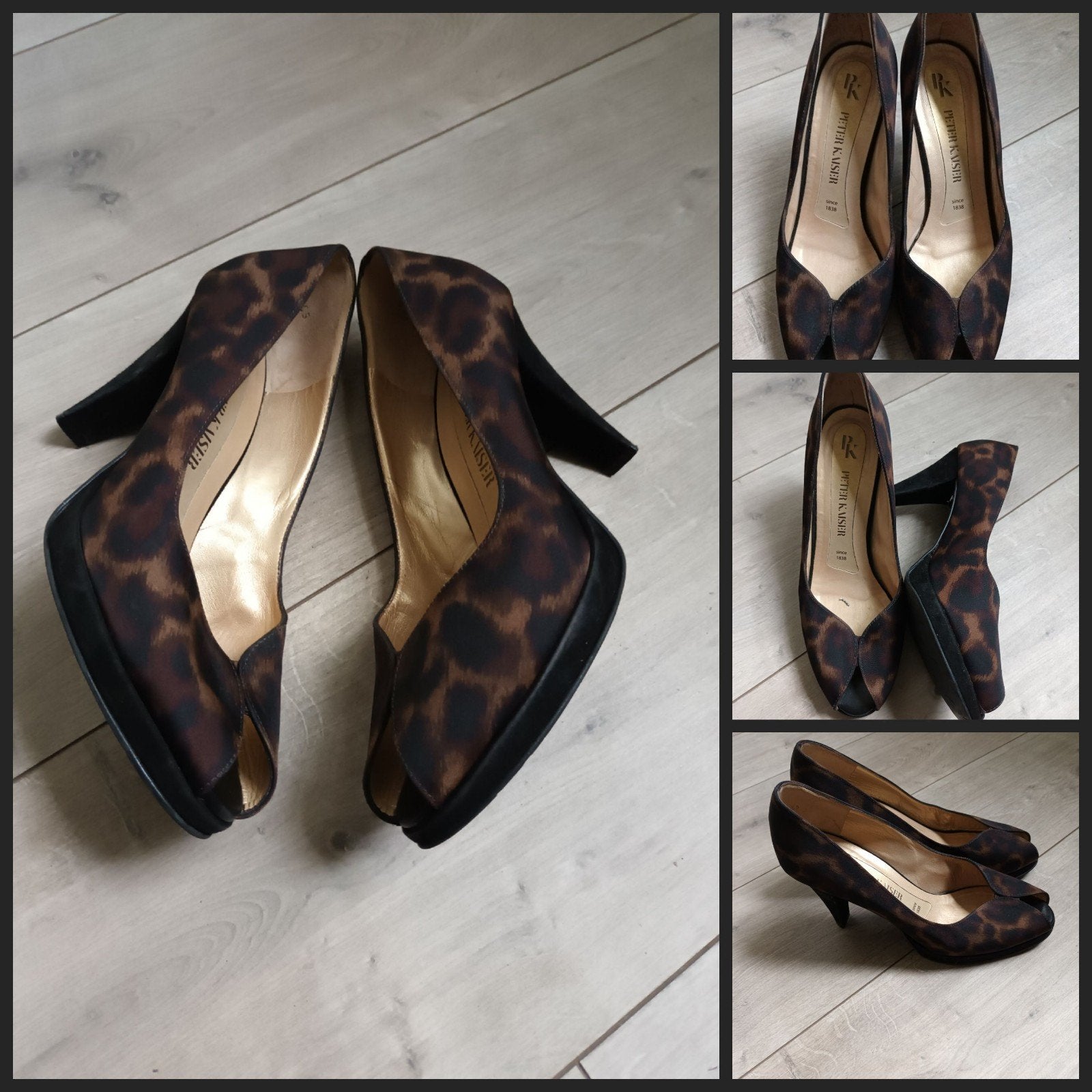 Peter Kaiser bruin-zwarte pumps met luipaardprint 5.5/39, Peter Kaiser, Pumps, Bruin, Ophalen of Verzenden