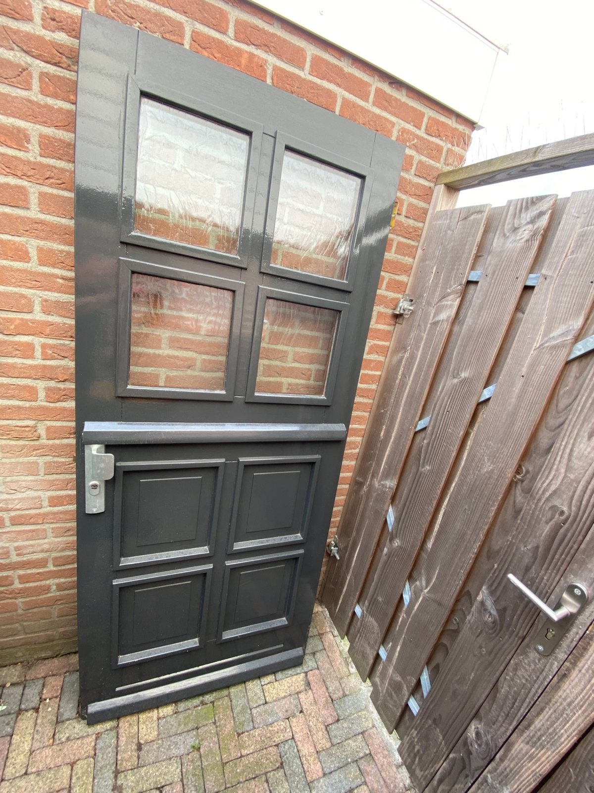 Voordeur van hardhout met hr glas, Ophalen, 80 tot 100 cm, 215 cm of meer, Glas
