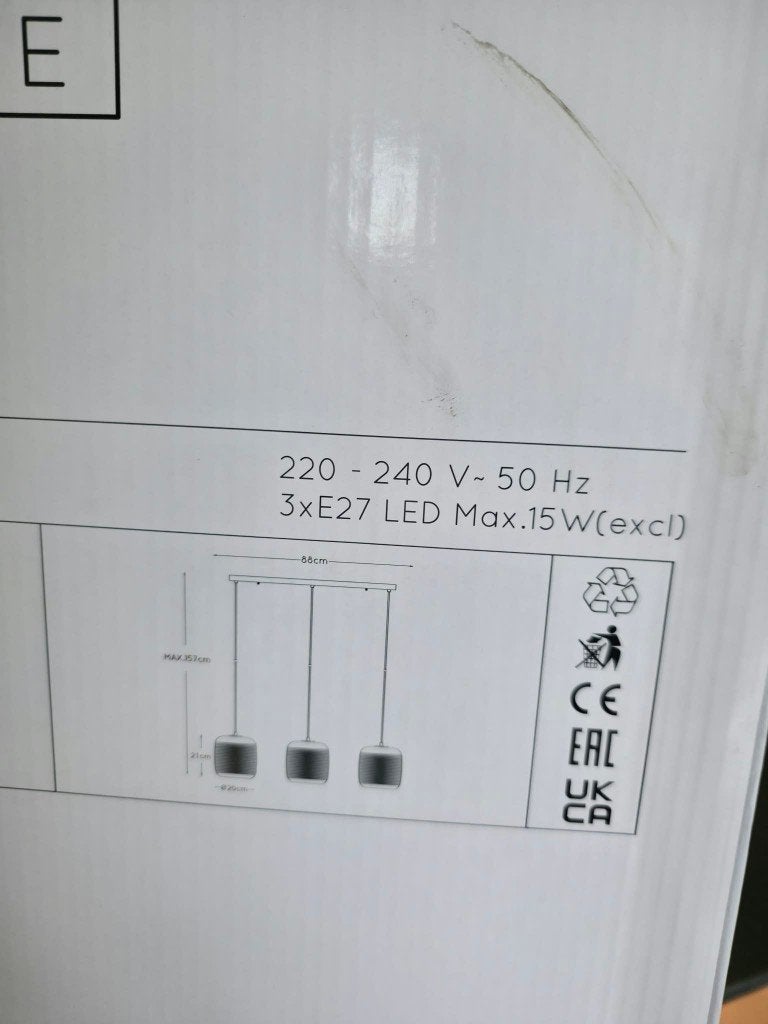 Foto 5 van Nieuw in doos: Lucide Eryn 3-Lichts Hanglamp (Chroom / Glas)