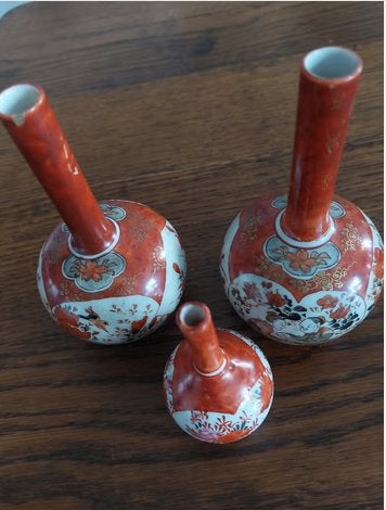Set van 3 antieke Japanse Imari vazen, Ophalen of Verzenden