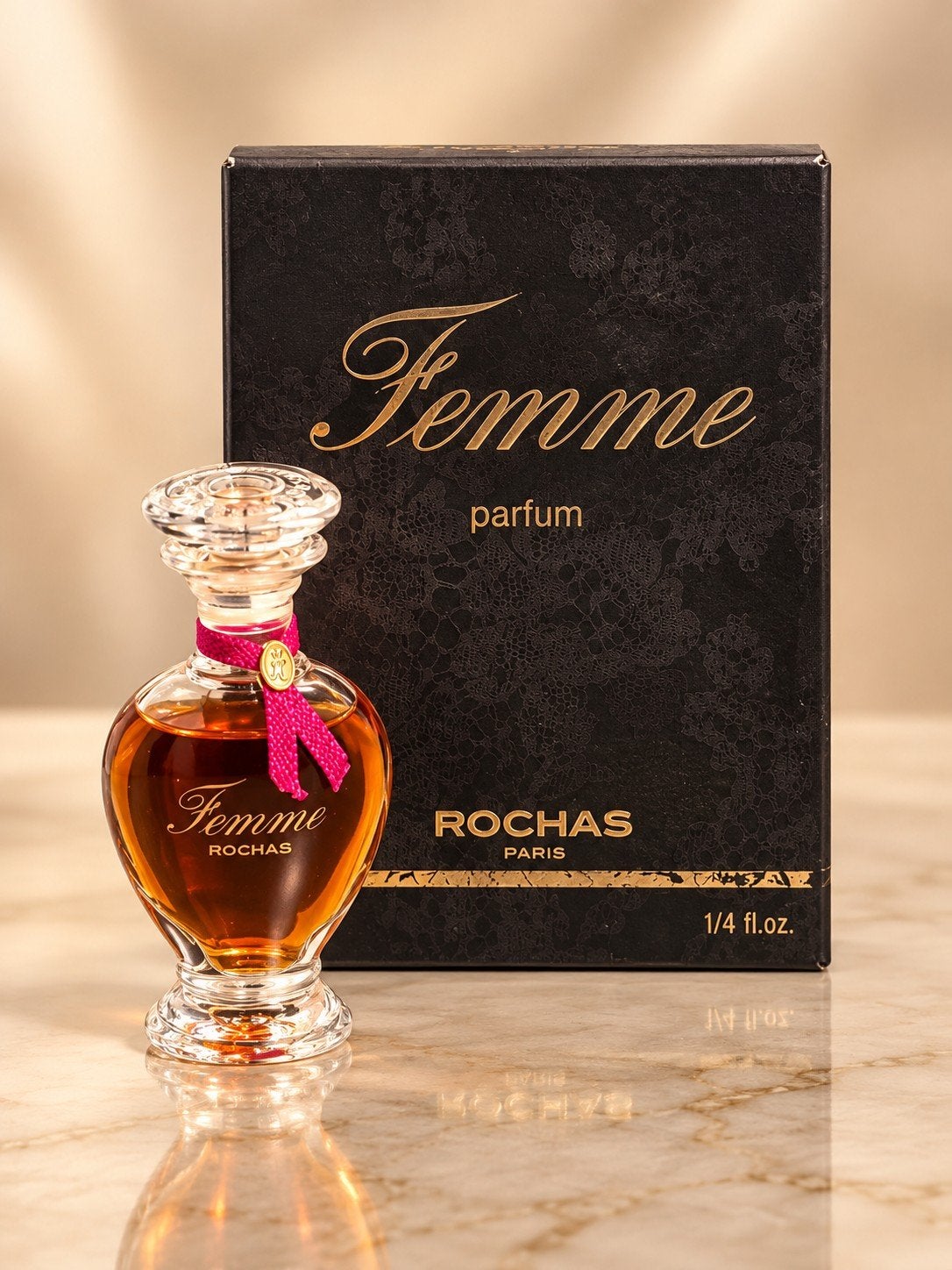 Rochas - Femme - 7,5ml - Parfum - 1989 + Luxury box, Ophalen of Verzenden, Zo goed als nieuw, Miniatuur