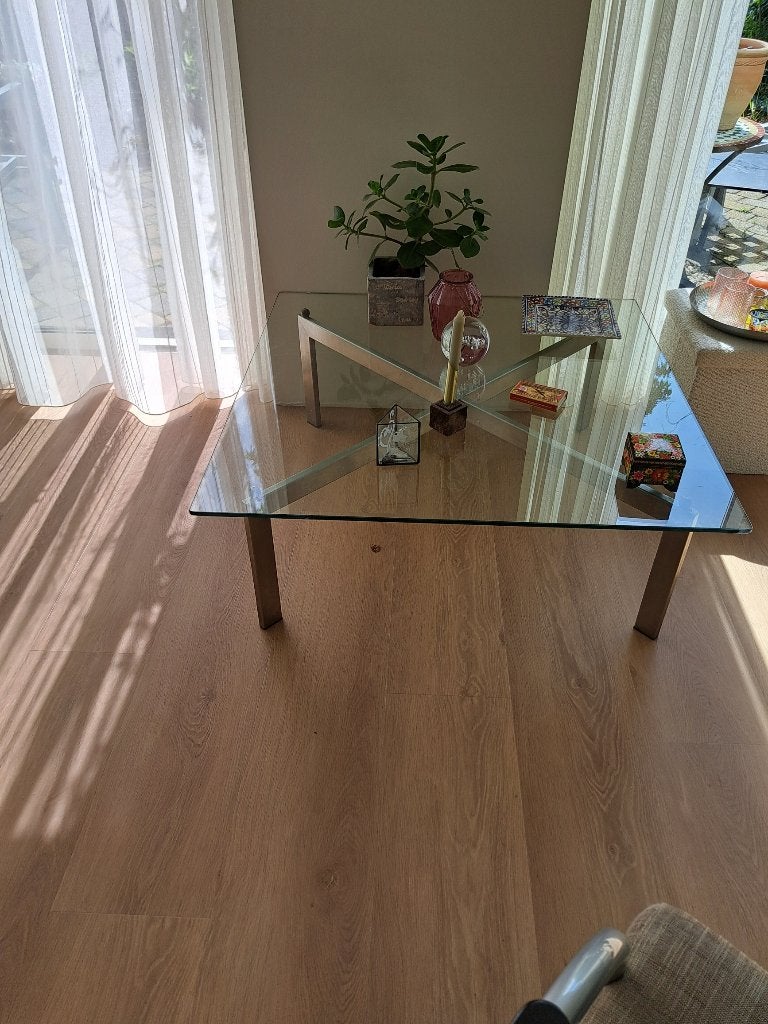 Salontafel - glasplaat - rvs-frame, Ophalen, Modern design, 50 tot 100 cm, Vierkant