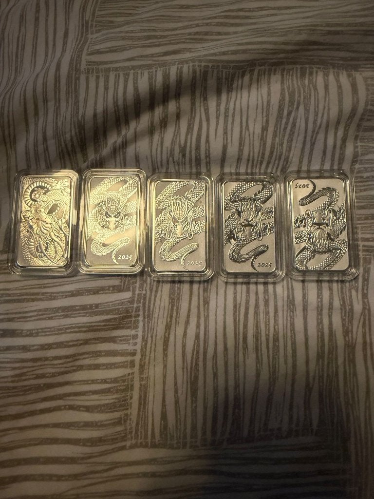 5x Perth Mint Rectangle Dragon 1 oz zilver – 2021 & 2025, Ophalen of Verzenden, Zilver