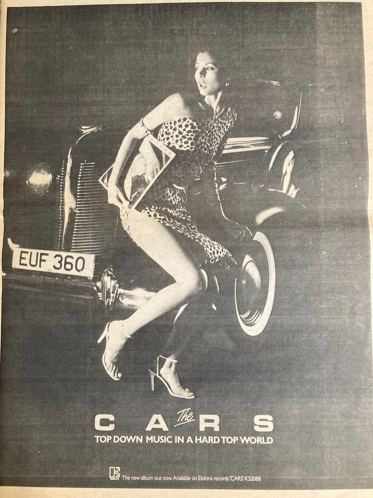 Paginagrote A3 advertentie THE CARS, Ophalen of Verzenden, Gebruikt
