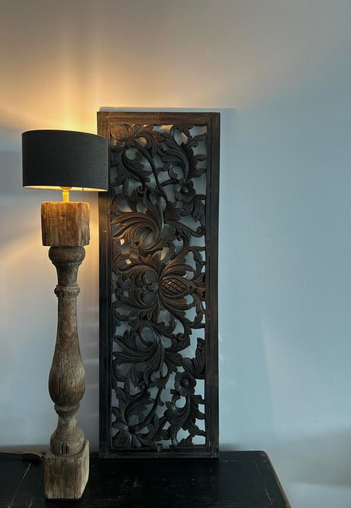 Oud houtgestoken paneel bloemen & fruit sober sleets oosters, Ophalen