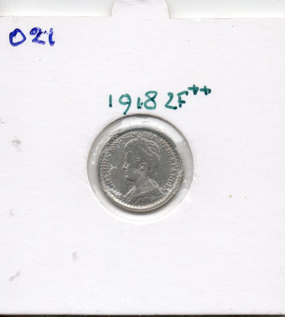 WILHELMINA DUBBELTJE 1918 ZILVER, Postzegels en Munten, Munten | Nederland, Zilver, Ophalen of Verzenden, 10 cent, Koningin Wilhelmina