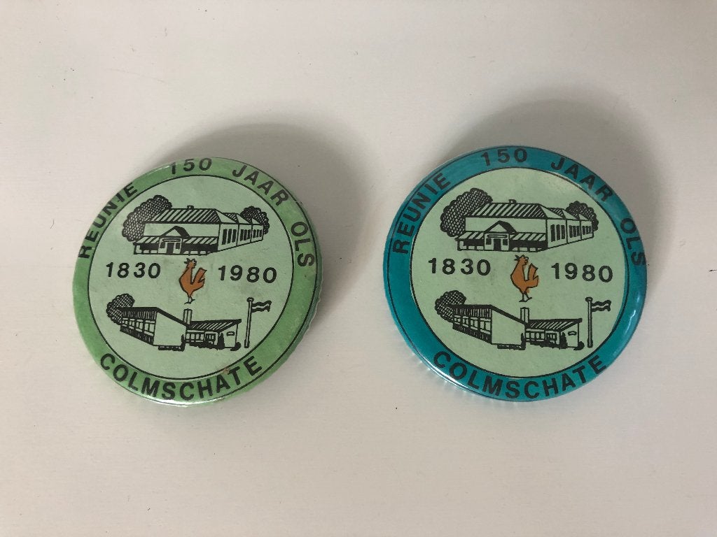 B647 Buttons Reunie 150 jaar OLS Colmschate Margrietschool, Ophalen of Verzenden, Gebruikt, Overige onderwerpen, Button