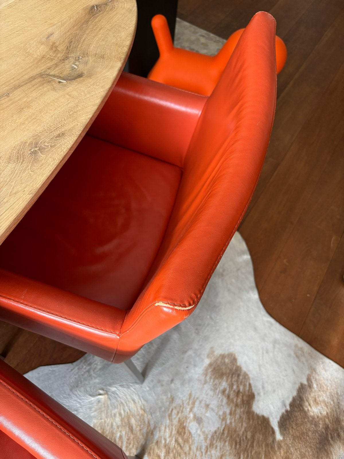 8 oranje lederen eetkamerstoelen, Ophalen, Gebruikt, Overige kleuren, Leer