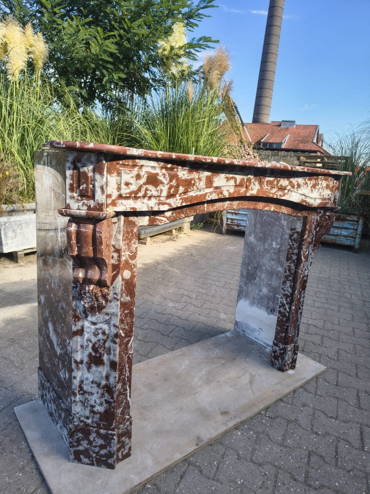 antieke schouw rood bruin marmer haard schoorsteen mantel, Ophalen of Verzenden