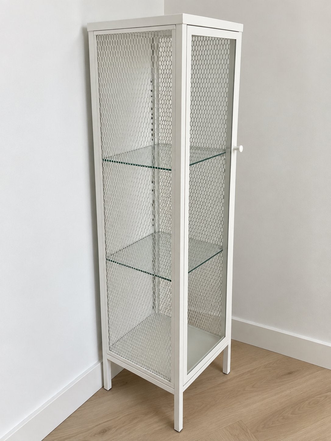 IKEA Vitrinekast wit met glazen planken - 34x30x116cm, Ophalen, Met plank(en), Minder dan 50 cm, 100 tot 150 cm