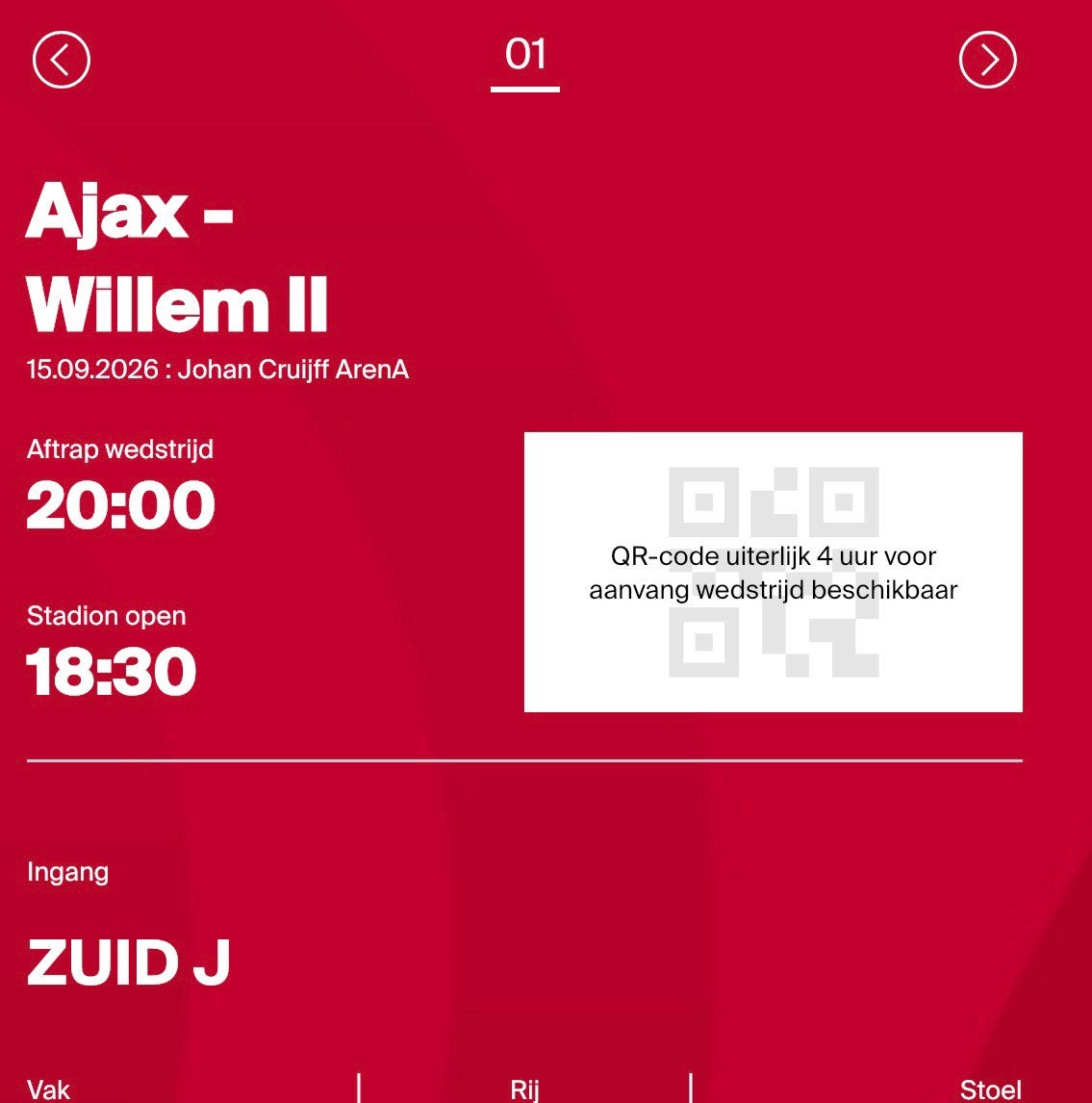 Ajax - willem 2 428 rij 15, Tickets en Kaartjes, Eén persoon, Oktober