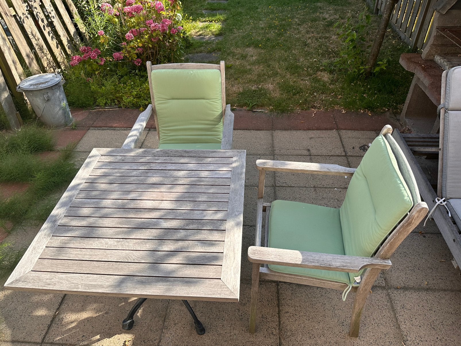 Twee tuinstoelen Teak & Garden + bistrotafel, Tuin en Terras, Ophalen, Gebruikt, Teakhout