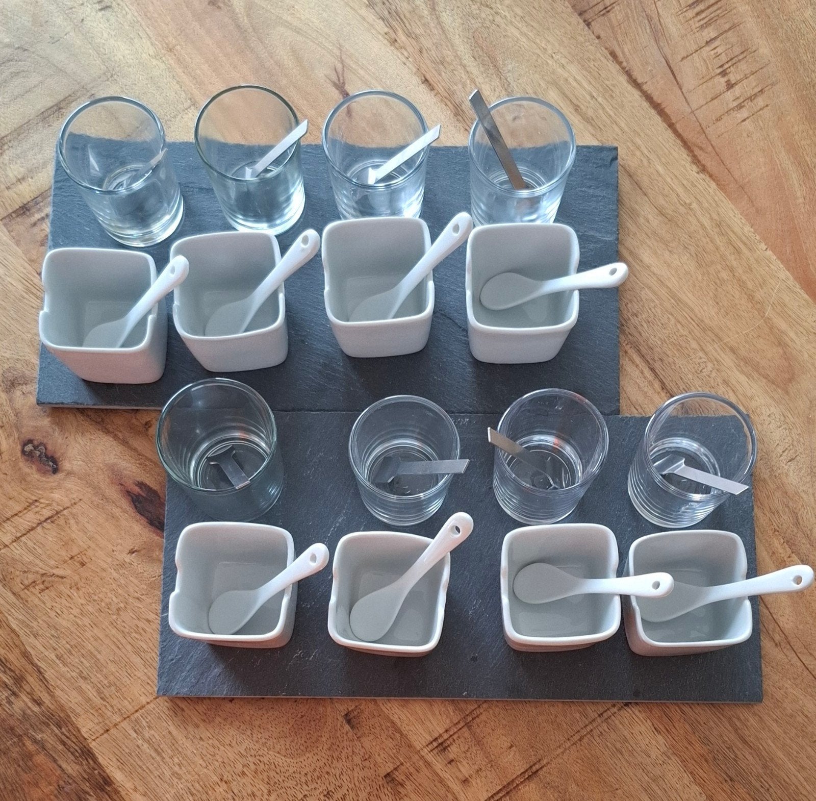 2 Amuse sets met glaasjes en schaaltjes, Ophalen, Wit, Glas, Overige typen