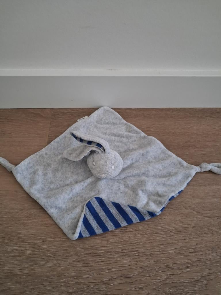 Knuffeldoekje Bambino konijn grijs blauw gestreept L1308, Ophalen of Verzenden, Zo goed als nieuw, Konijn