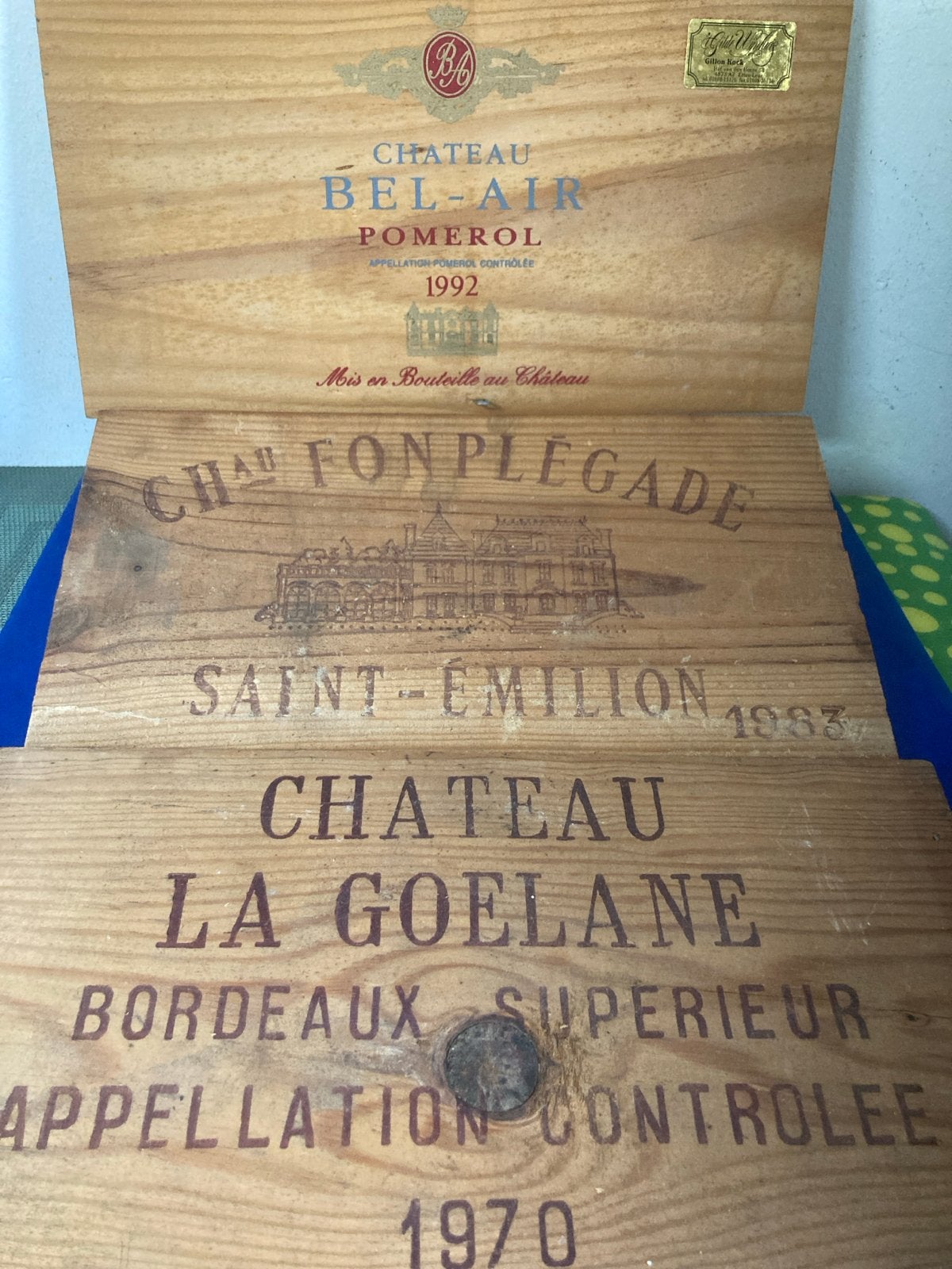 3 Vintage Wijnkist Deksel: 1970, 1983, 1992 - Hout, Ophalen of Verzenden, Gebruikt