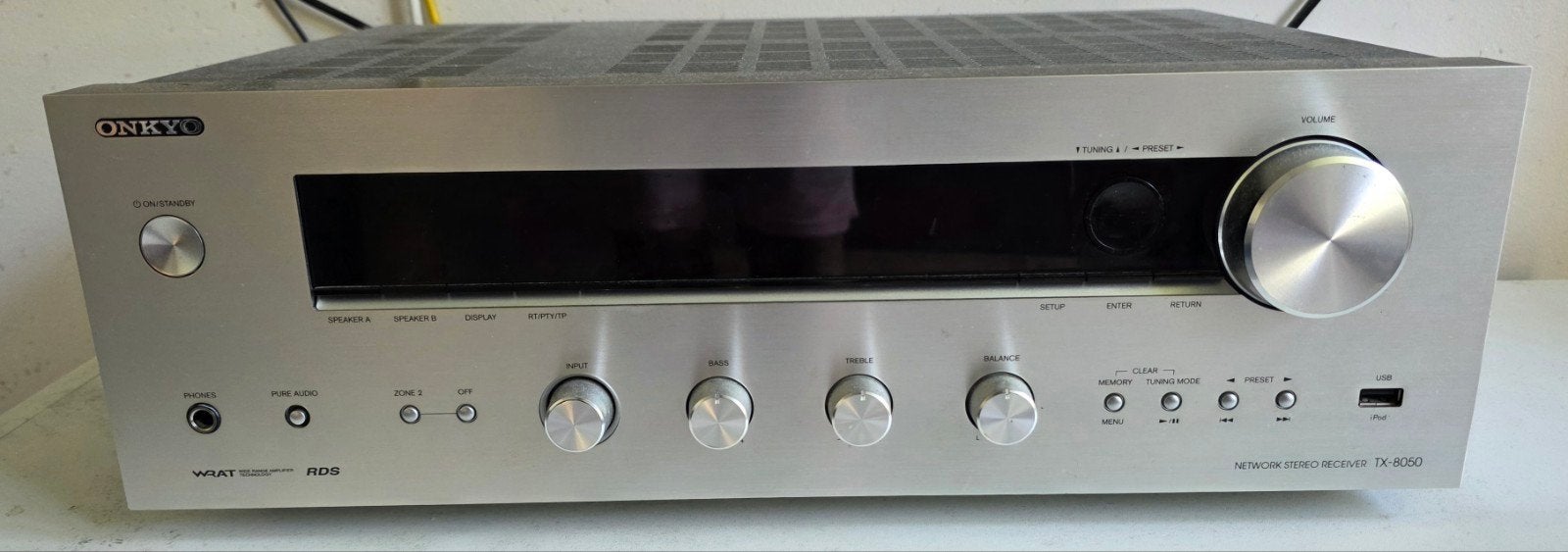 Onkyo TX-8050 Zilver Stereo Receiver - Goede Staat, Ophalen of Verzenden, Zo goed als nieuw, 120 watt of meer, Stereo