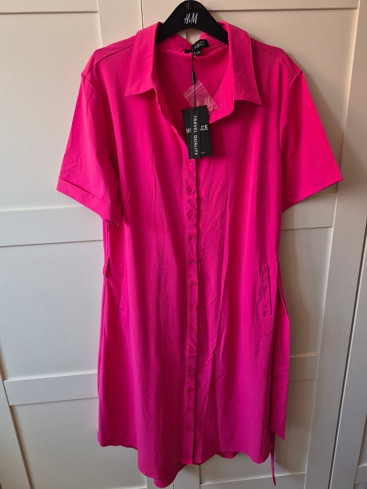 Mi Piace Travelstof Jurk Fuchsia Roze met Ceintuur en Zakken, Kleding | Dames, Jurken, Mi Piace, Maat 46/48 (XL) of groter, Nieuw