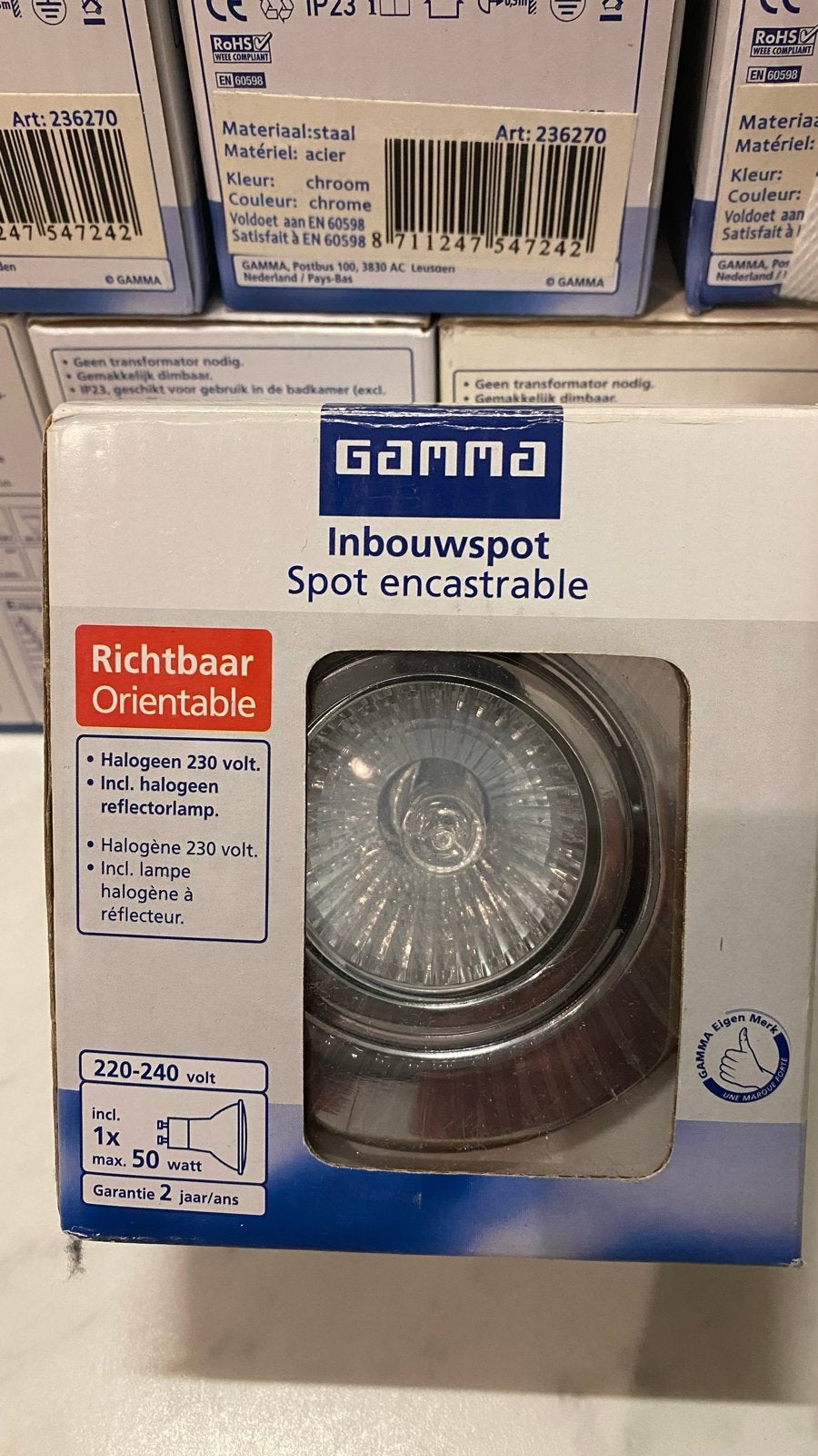 GAMMA Inbouwspot Richtbaar Halogeen Chroom (Nieuw), Ophalen of Verzenden, Nieuw, Plafondspot of Wandspot