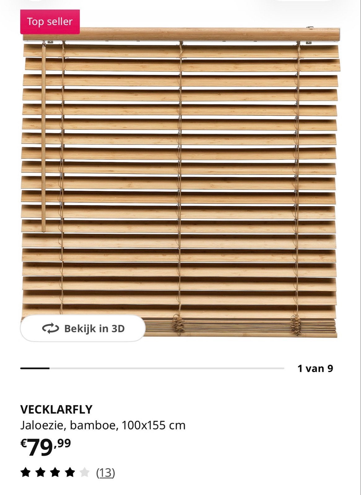 IKEA VECKLARFLY Jaloezie, bamboe, 100x155 cm - Nieuw in doos, Jaloezie, Bruin, Nieuw, Ophalen of Verzenden