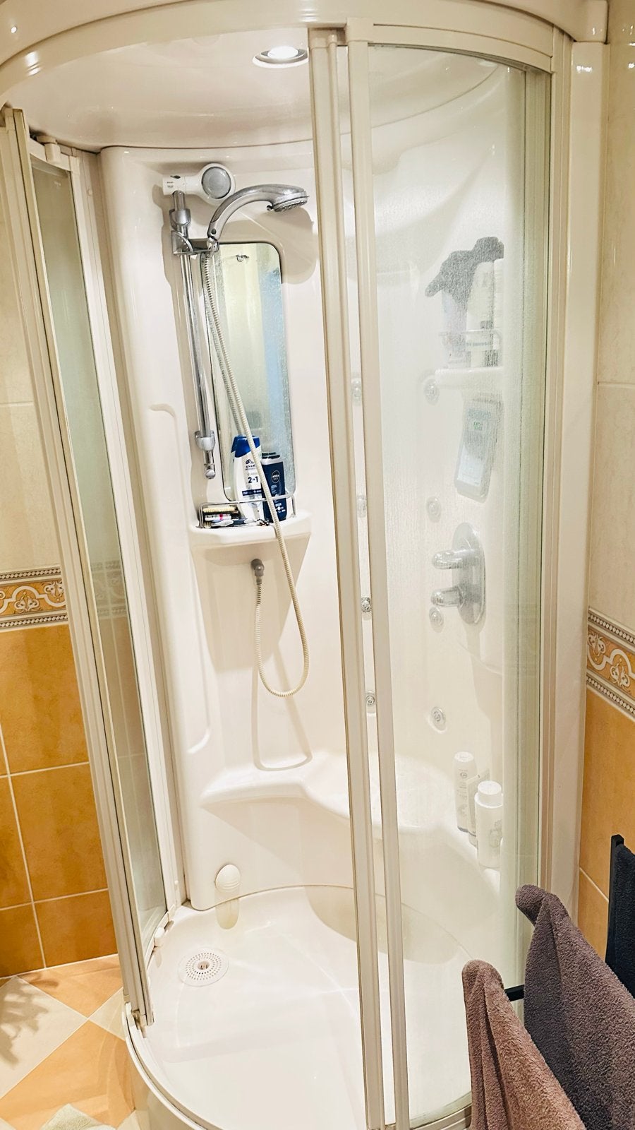 Complete douchecabine met glazen deuren, Ophalen, Gebruikt, Chroom, Douche