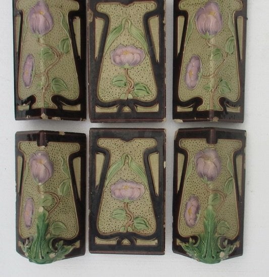 uitzonderlijke art nouveau tegels bloemen vr kachel, Ophalen